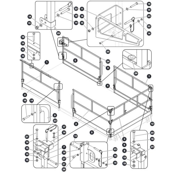 Main Platform Railings - Single Extension Deck for Skyjack SJ9243 RT Scissor Lift
