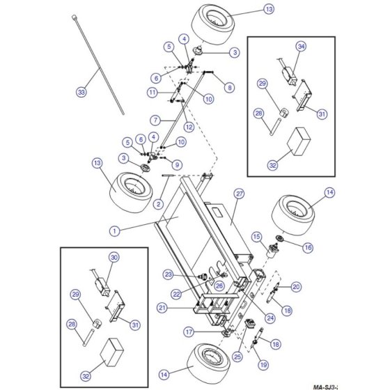 Base, Axle, Wheel (Model  6826, 6832) Assembly for Skyjack SJIII 3220 DC Scissor Lift