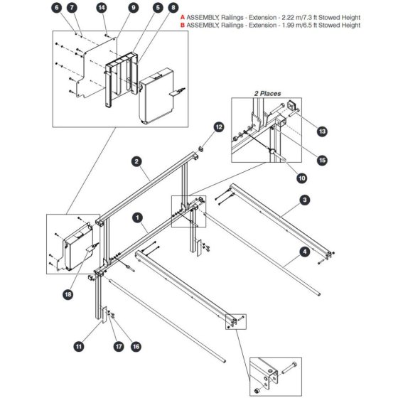 Extension Railing (1.9m Stowed Height) Assembly for Skyjack SJIII 4740 DC Scissor Lift