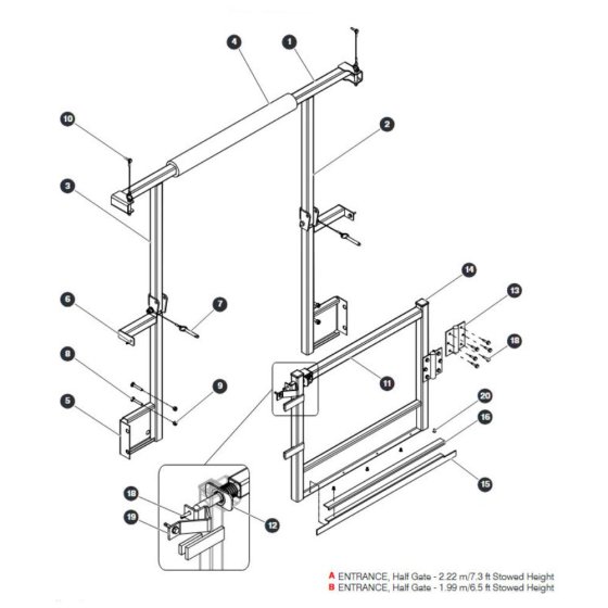 Half Gate Entrance Assembly (1.9M Stowed Height) ANSI/CSA, CE & KC for Skyjack SJIII 4740 DC Scissor Lift