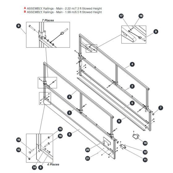 Main Railings (1.9m Stowed Height) Assembly for Skyjack SJIII 4740 DC Scissor Lift