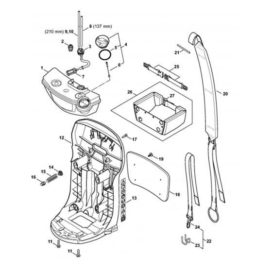 Fuel Tank & Backplate for Stihl SR200-D