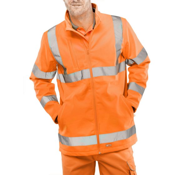 Hi-Vis Soft Shell Jacket Front Zip GO/RT 3279 Railway Certified Orange MED