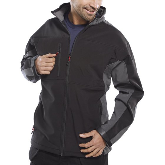 Soft Shell Jacket Fleece Lined Water/Windproof Fabric 2-Tone Black/Grey L