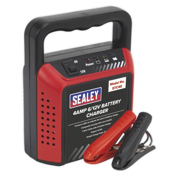 Battery Charger 6/12V 4A 230V with LED Indicators for Lead-Acid – Sealey STC40