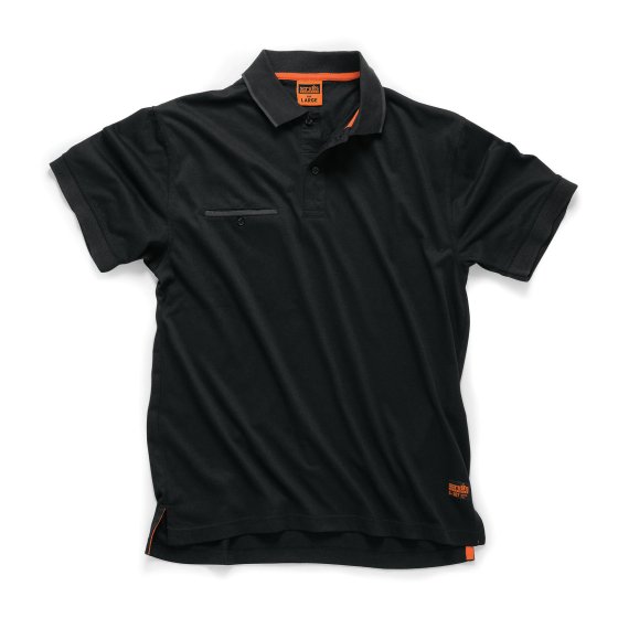 Scruffs Worker Polo Shirt - Button Collar easy care black fabric Size Large