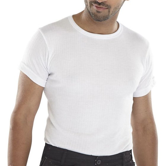 Thermal Vest Base Layer Short Sleeve Polyester Viscose Fabric White MED
