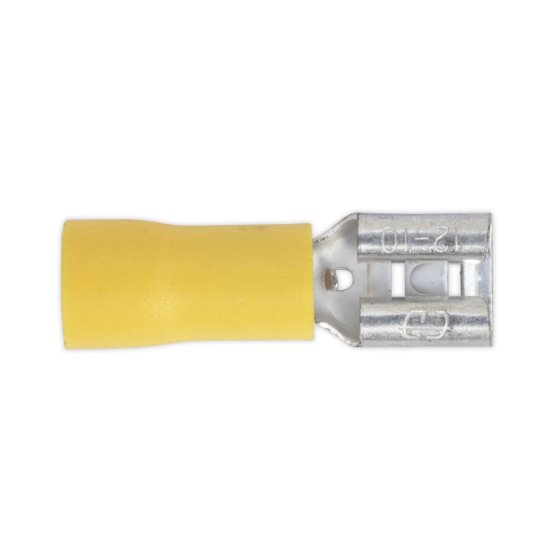 Push-On Terminal 6.3mm Female Yellow Pack of 100 Sealey Part No. YT13