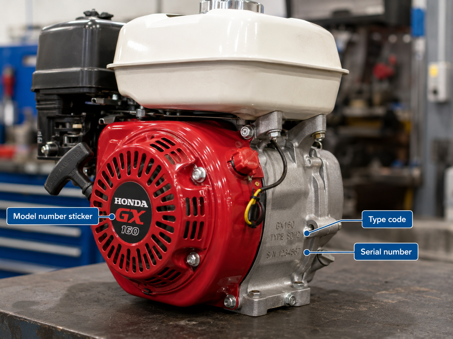 Honda GX engine model number type code and serial number locations